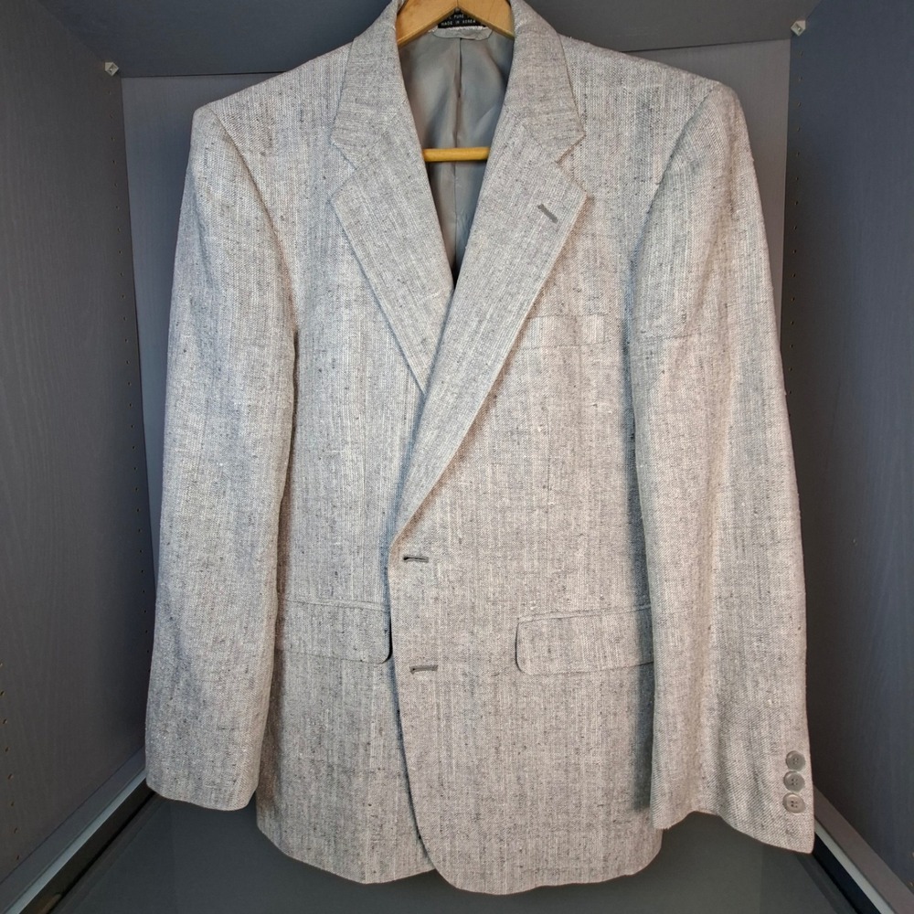 Marc Jeffries Mens 100% Pure Silk Blazer Sport Coat Grey Textured Vintage 42R
